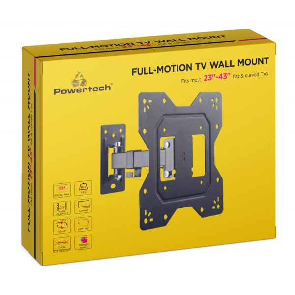 POWERTECH επιτοίχια βάση τηλεόρασης PT-1128, 23-43", έως 30kg, full motion
