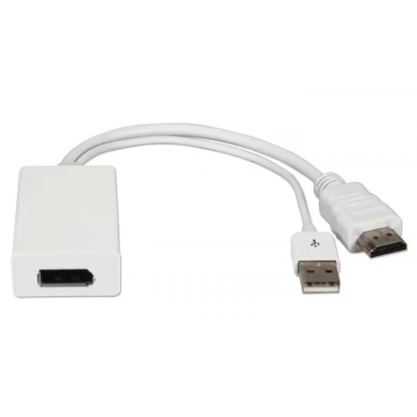 POWERTECH αντάπτορας HDMI σε DisplayPort CAB-H162, USB, 4K, λευκός - Εικόνα