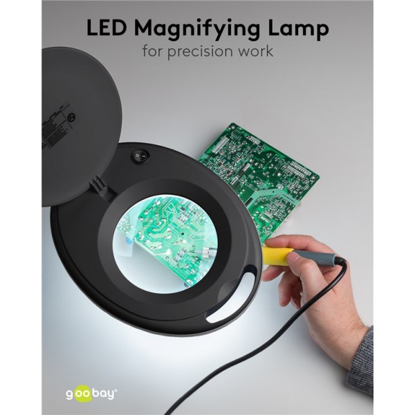 GOOBAY μεγεθυντικός φακός 64989 με σφιγκτήρα, LED, 3 διόπτρες, μαύρος - GOOBAY