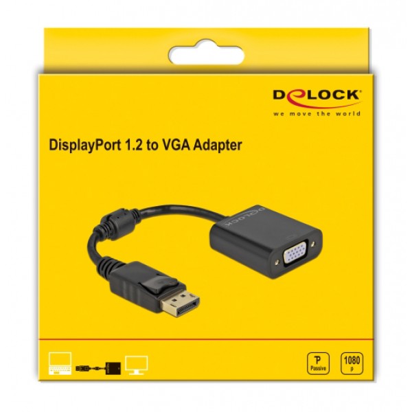DELOCK αντάπτορας DisplayPort σε VGA 61006, 1920x1200p, passive, μαύρος - Εικόνα