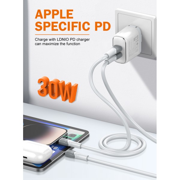 LDNIO καλώδιο Lightning σε USB-C LC602I, 30W PD, 2m, γκρι - LDNIO
