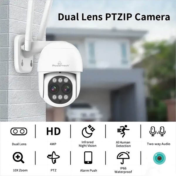 POWERTECH smart κάμερα PT-1163, 4MP, Wi-Fi, PTZ, SD, 8x zoom, IP65 - Κάμερες Ασφαλείας
