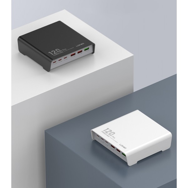 LDNIO σταθμός φόρτισης Q605, 3x USB-C & 3x USB, 120W, PD/QC, μαύρος - Mobile