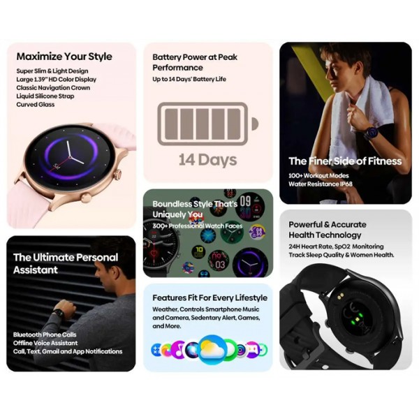 ZEBLAZE smartwatch Btalk 2 Lite, heart rate, 1.39" IPS, IP68, μαύρο - Σύγκριση Προϊόντων