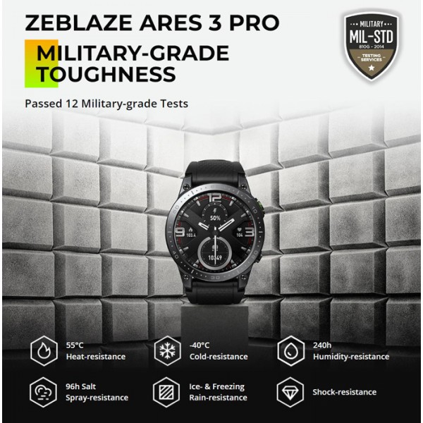 ZEBLAZE smartwatch Ares 3 Pro, heart rate, 1.43" AMOLED, IP68, μαύρο - Σύγκριση Προϊόντων
