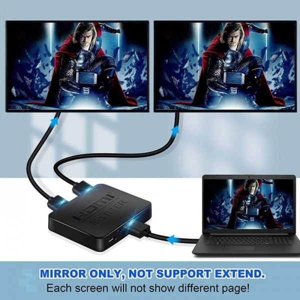 POWERTECH HDMI splitter CAB-H163, 1-in σε 2-out, 4K/30Hz, HDR/HDCP, μαύρο