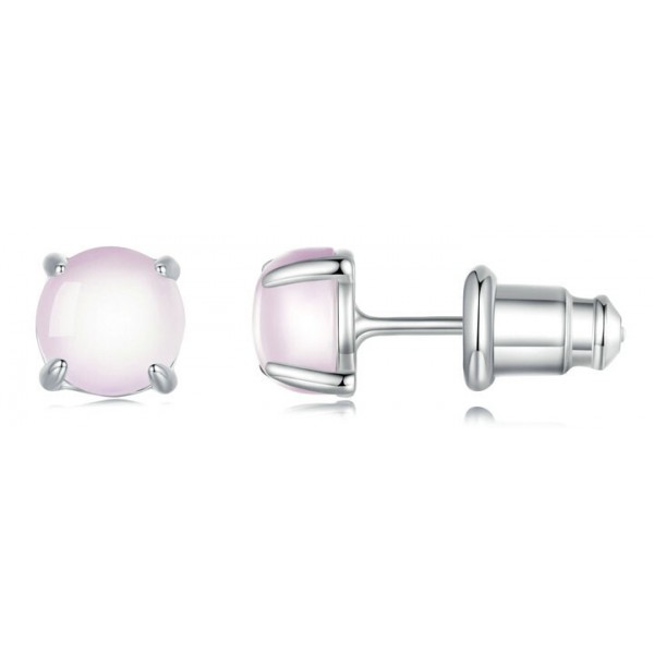 BAMOER σκουλαρίκια καρφωτά SCE1529-2 με φεγγαρόπετρα, ασήμι 925, ροζ - Προσωπική Φροντίδα