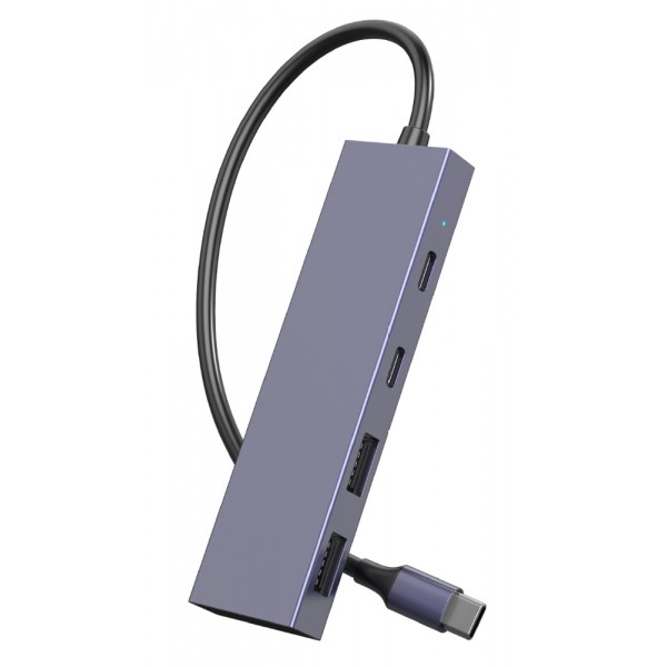 POWERTECH USB hub PTH-110, 4x θυρών, 10Gbps, USB-C σύνδεση, γκρι - Συνοδευτικά PC