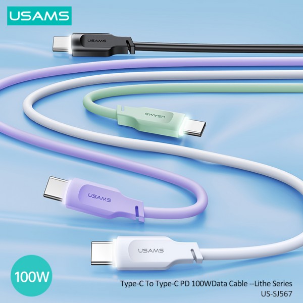 USAMS καλώδιο USB-C σε USB-C US-SJ567, 100W PD, 1.2m, μαύρο - USB-C (Type-C)