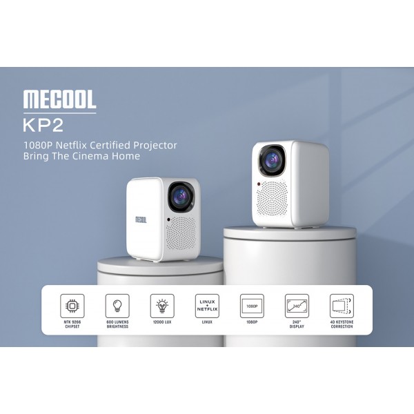 MECOOL smart βιντεοπροβολέας KP2, 1080p FHD, 600 ANSI, Wi-Fi, λευκός - MECOOL