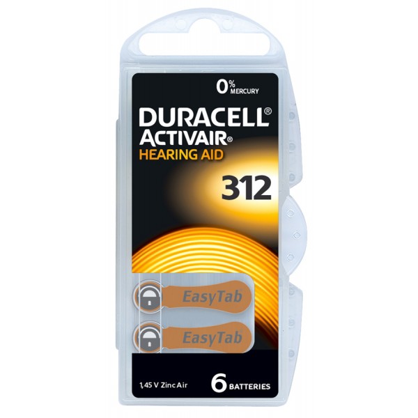 DURACELL μπαταρίες ακουστικών βαρηκοΐας Activair 312, 1.45V, 6τμχ - Duracell