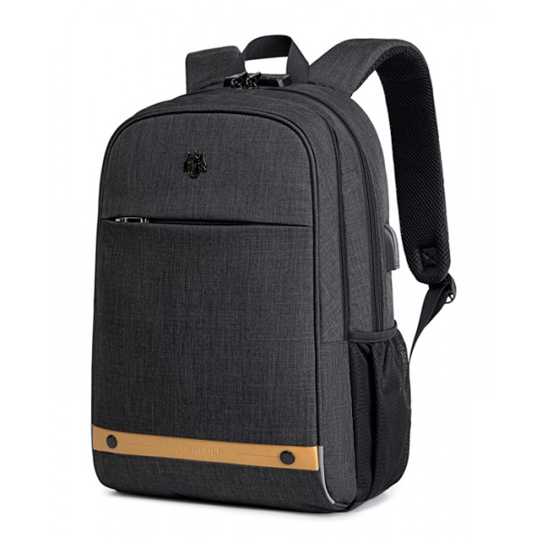 GOLDEN WOLF τσάντα πλάτης GB00375 με θήκη laptop 15.6", 19L, USB, μαύρη - Σπίτι & Gadgets