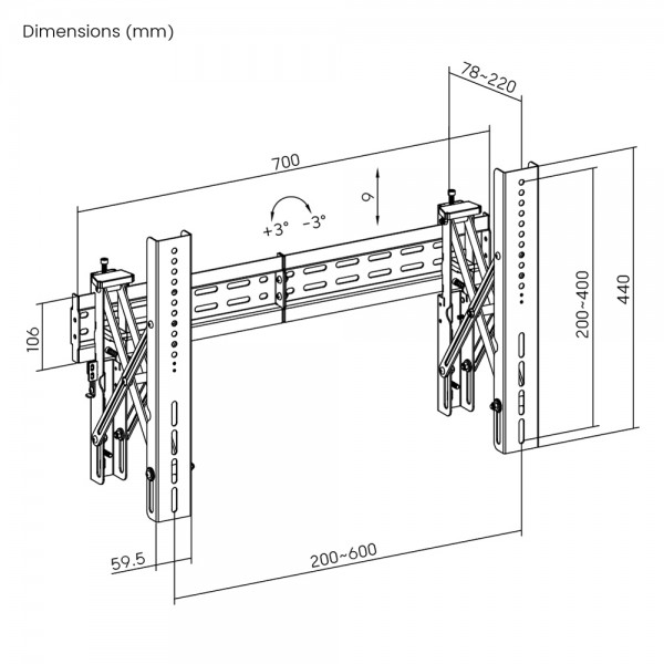 BRATECK επιτοίχια βάση τηλεόρασης LVW02E-46T, 37-70", έως 70kg, Pop-Out