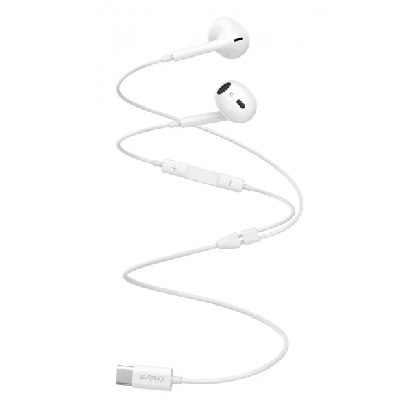 CELEBRAT earphones με μικρόφωνο E400, USB-C, 1.2m, λευκά