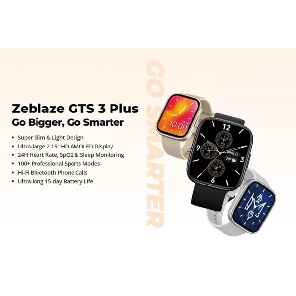 ZEBLAZE smartwatch GTS 3 Plus, heart rate, 2.15" AMOLED, IP68, μαύρο - Smartwatches