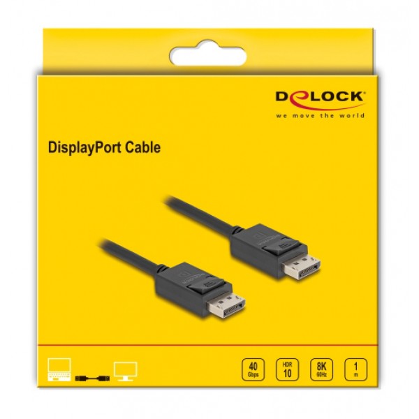 DELOCK καλώδιο DisplayPort 2.1 80492, 8K/60Hz 4K/120Hz 40Gbps, 1m, μαύρο