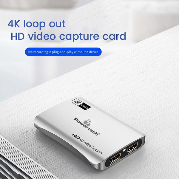 POWERTECH video capture CAB-UC081, HDMI/USB σύνδεση, 4K/30Hz, γκρι - Εικόνα