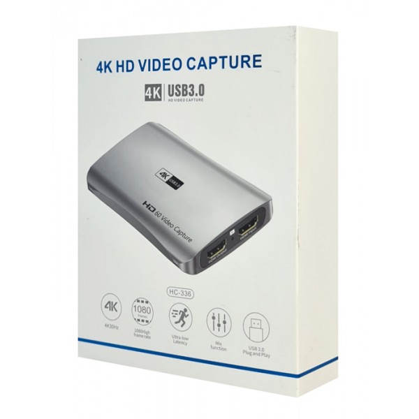 POWERTECH video capture CAB-UC081, HDMI/USB σύνδεση, 4K/30Hz, γκρι