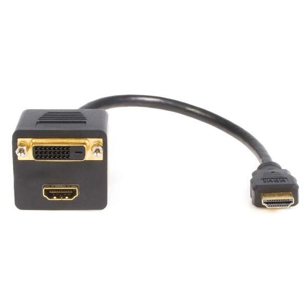 POWERTECH αντάπτορας HDMI σε HDMI & DVI CAB-H168, 4K/30Hz, 30cm, μαύρος - Εικόνα