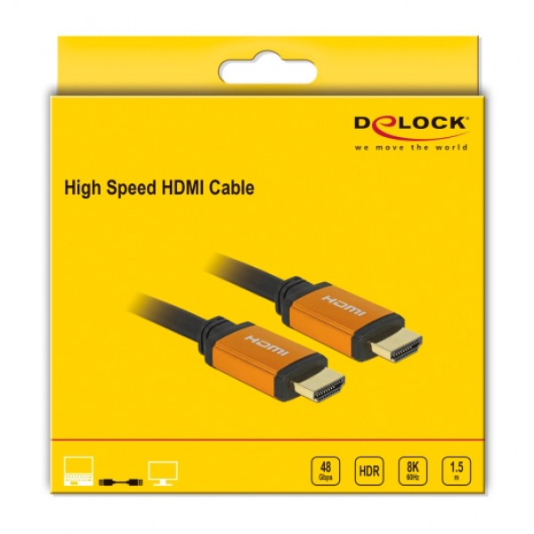DELOCK καλώδιο HDMI 85728, 8K/60Hz, 48 Gbps, eARC, HDR, 1.5m, μαύρο