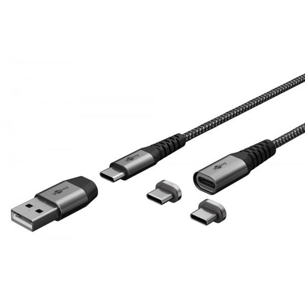 GOOBAY καλώδιο USB/USB-C σε USB-C 65653, μαγνητικό, 60W, 1m, γκρι - USB-C (Type-C)