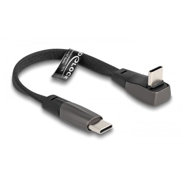 DELOCK καλώδιο USB-C 80750, 60W, flat, γωνιακό, 480 Mbps, 14cm, μαύρο - USB-C (Type-C)
