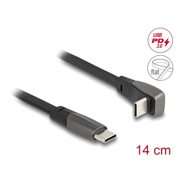DELOCK καλώδιο USB-C 80750, 60W, flat, γωνιακό, 480 Mbps, 14cm, μαύρο - USB-C (Type-C)