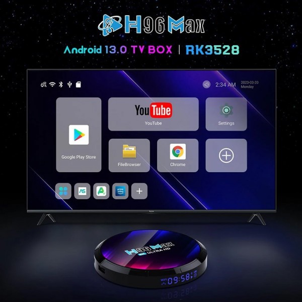 H96 TV Box Max RK3528, 8K, 4/32GB, Wi-Fi, Bluetooth, Android 13 - TV Box