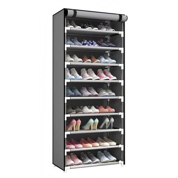 HOME USE υφασμάτινη παπουτσοθήκη HUH-0182 με 9 ράφια, 57x28x160cm, γκρι - Οργάνωση Χώρου