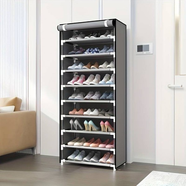 HOME USE υφασμάτινη παπουτσοθήκη HUH-0182 με 9 ράφια, 57x28x160cm, γκρι - Οργάνωση Χώρου