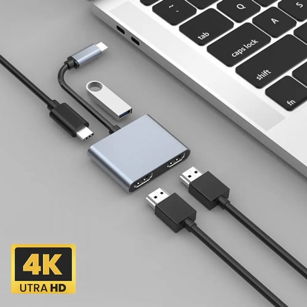 POWERTECH docking station PTH-113, 4 θυρών, USB-C, 4K, 100W, γκρι - Docking Station