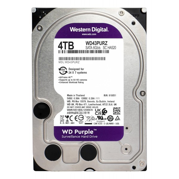 WD σκληρός δίσκος 3.5" Purple Surveillance 4TB, 256MB, 5400RPM, SATA III - Σκληροί Δίσκοι