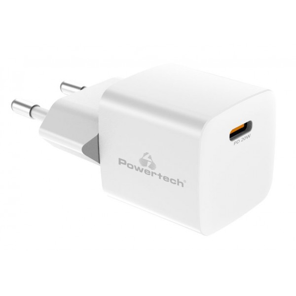 POWERTECH φορτιστής τοίχου PT-1223, USB-C, 20W, λευκός - Φορτιστές Κινητών