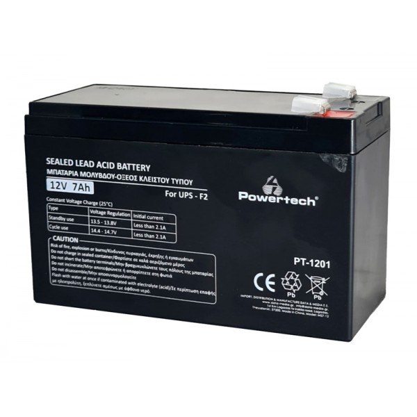 POWERTECH μπαταρία μολύβδου PT-1201 για UPS, 12V 7Ah, F2 - Μπαταρίες UPS