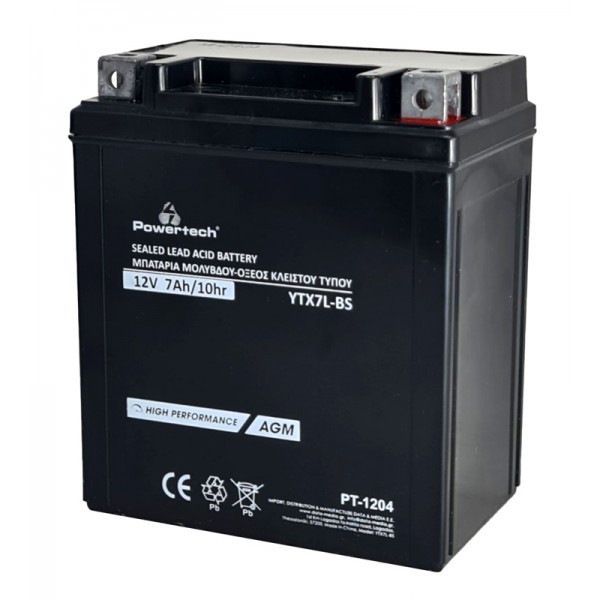 POWERTECH μπαταρία μολύβδου μοτοσυκλέτας PT-1204, 12V 7Ah, AGM, YTX7L-BS - Σύγκριση Προϊόντων
