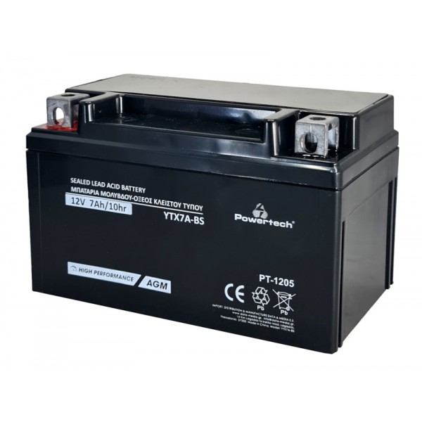 POWERTECH μπαταρία μολύβδου μοτοσυκλέτας PT-1205, 12V 7Ah, AGM, YTX7A-BS - Σύγκριση Προϊόντων