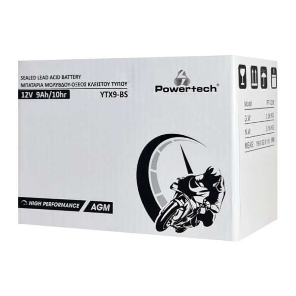POWERTECH μπαταρία μολύβδου μοτοσυκλέτας PT-1206, 12V 9Ah, AGM, YTX9-BS - Σύγκριση Προϊόντων