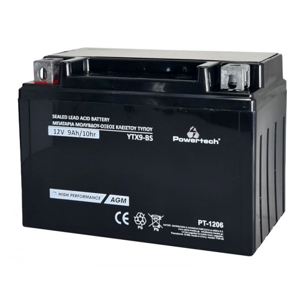POWERTECH μπαταρία μολύβδου μοτοσυκλέτας PT-1206, 12V 9Ah, AGM, YTX9-BS - Σύγκριση Προϊόντων