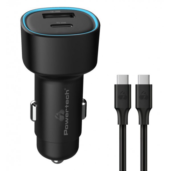 POWERTECH φορτιστής αυτοκινήτου PT-1230, καλώδιο, USB/USB-C, 48W, μαύρος - Φορτιστές Κινητών