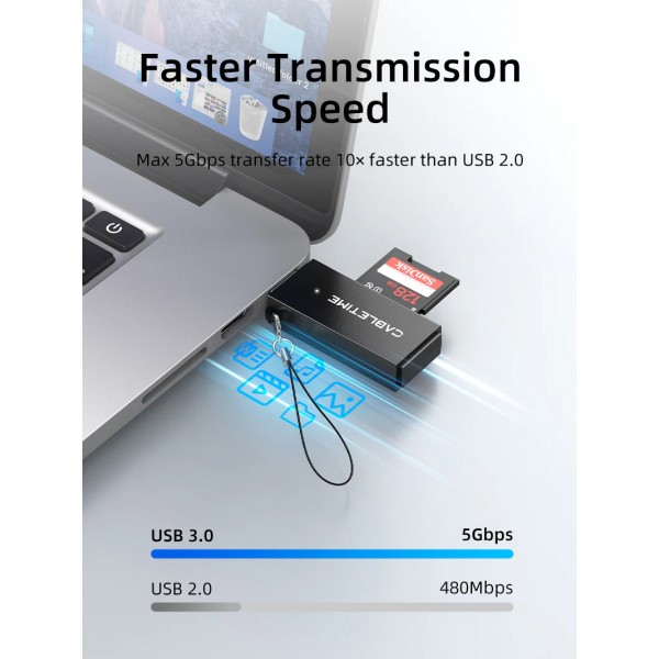 CABLETIME card reader CT-ASD3-PB για SD & micro SD, USB, 5Gbps, μαύρο - Σύγκριση Προϊόντων