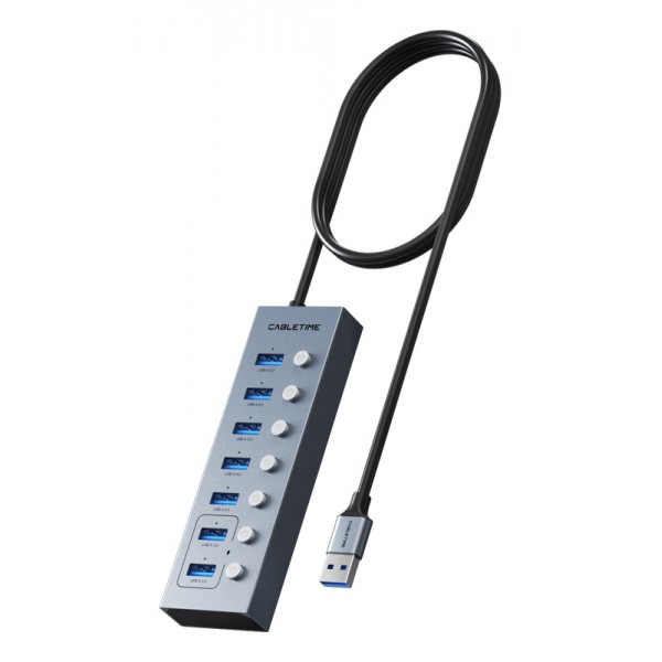 CABLETIME USB hub CT-HUBU7-AG, 7x θυρών, 5Gbps, USB σύνδεση, 1m, γκρι - USB Hubs - Card Readers