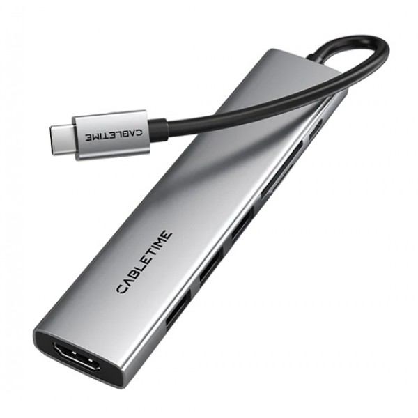 CABLETIME docking station CT-HBP2-AG7, 7 θυρών, USB-C, 4K, 100W, γκρι - CABLETIME