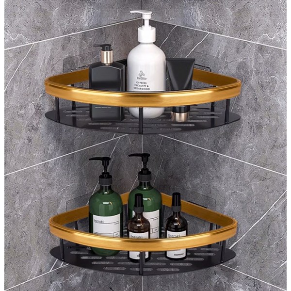 HOME USE γωνιακό ράφι τοίχου HUH-0157, μεταλλικό, 28x5.5x21cm, χρυσό - Οργάνωση Χώρου