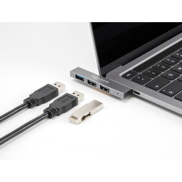 DELOCK USB hub 64274, 3x θυρών, 10Gbps, USB-C σύνδεση, γκρι - USB Hubs - Card Readers