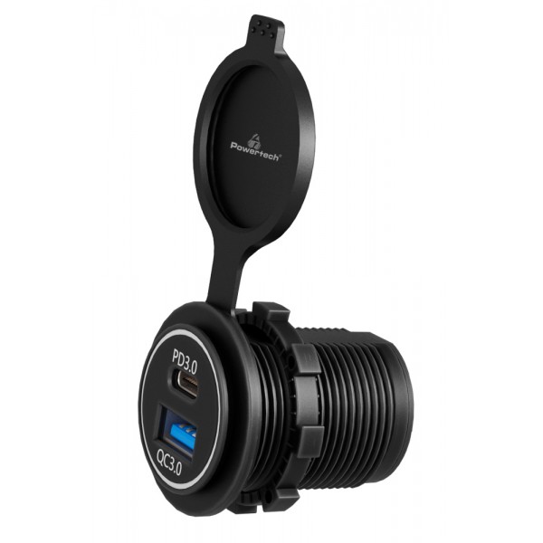 POWERTECH πρίζα USB για σκάφη & οχήματα PTL-004, USB & USB-C, 36W, IP65 - Ηλεκτρολογικός εξοπλισμός