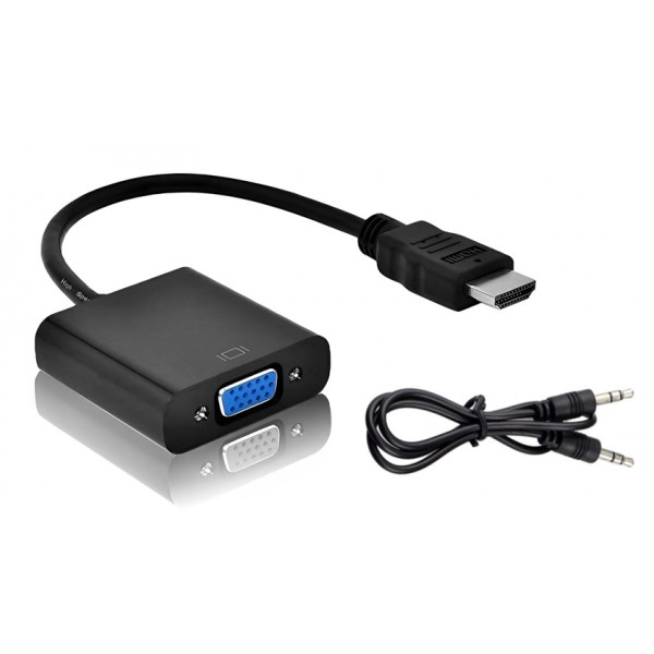POWERTECH αντάπτορας HDMI σε VGA CAB-H071, με audio jack, μαύρο, 0.20m - Περιφερειακά