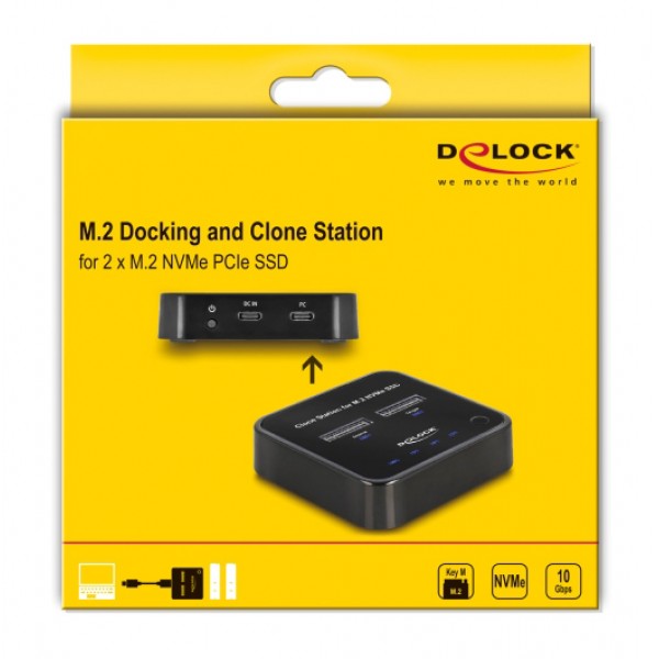 DELOCK docking station για M.2 NVMe SSD 64177, 2 θέσεων, 10Gbps, clone function, μαύρο