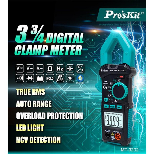 PROSKIT ψηφιακή αμπεροτσιμπίδα MT-3202, 600A AC, NCV, True RMS - PROSKIT