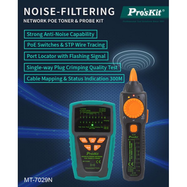 PROSKIT tester καλωδίων δικτύου MT-7029N για RJ45/11/12 - PROSKIT
