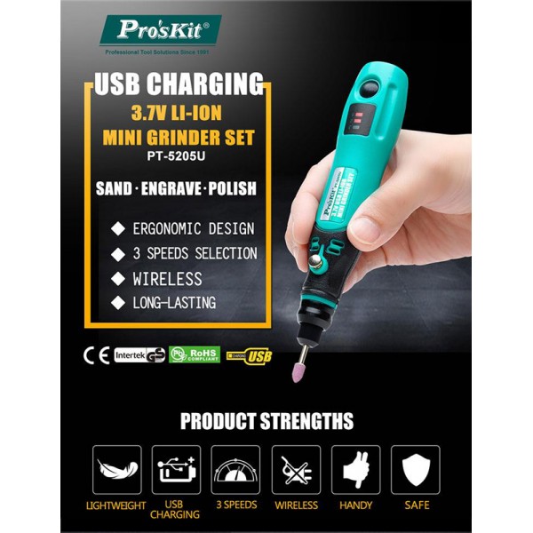 PROSKIT περιστροφικό πολυεργαλείο PT-5205U, 3.7V, 600mah, έως 15000rpm - PROSKIT